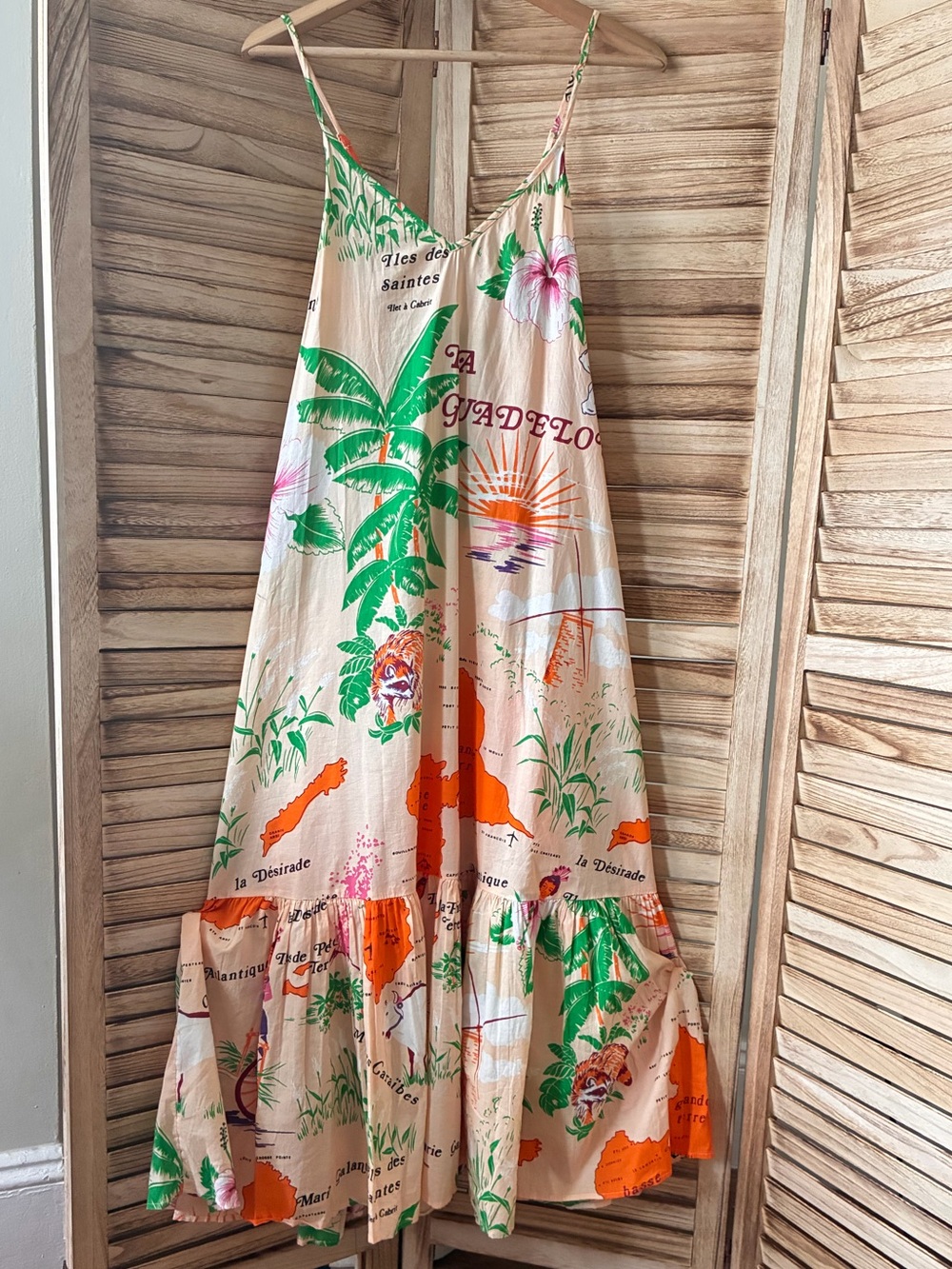 Urban Outfitters Guadeloupe Map Print Maxi Dress Tropical S NWT Vacations